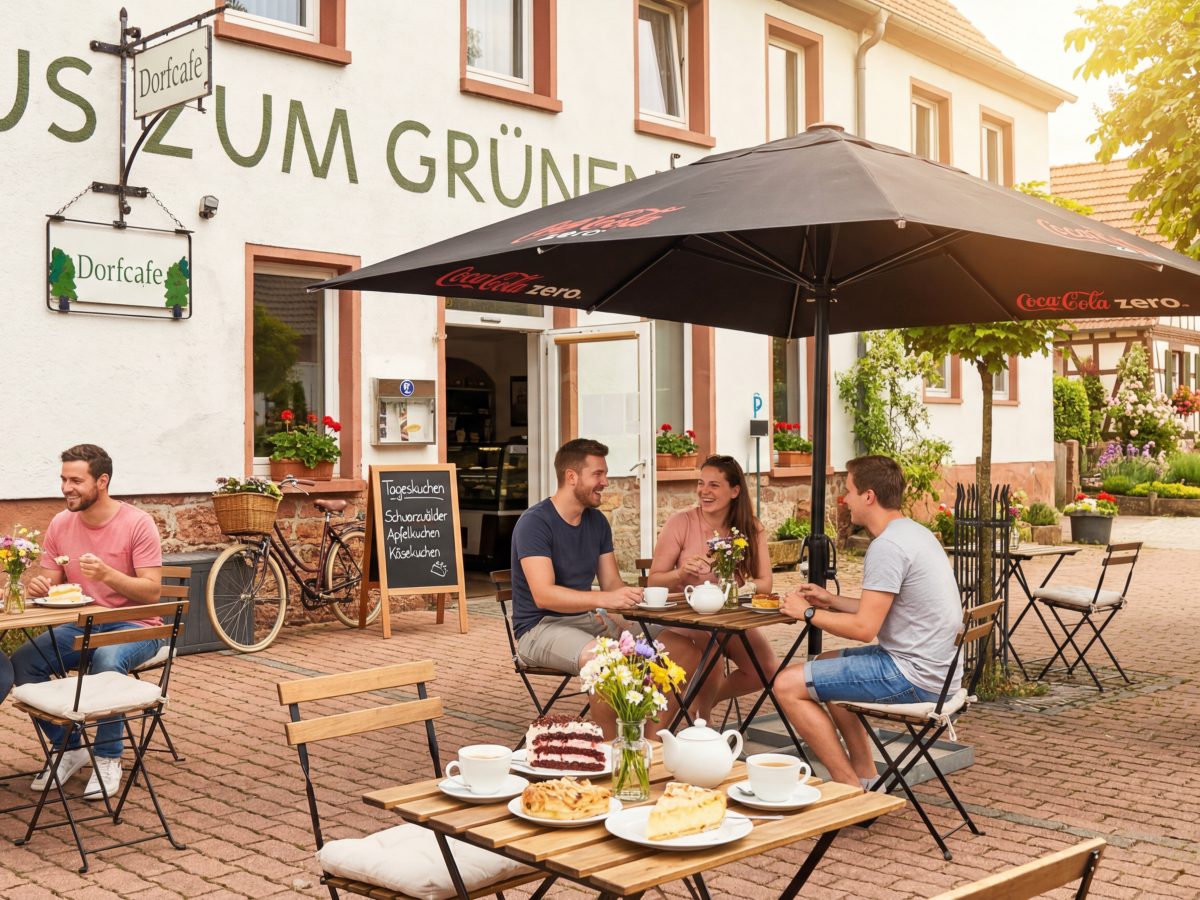 Gäste auf der Terrasse des Dorf Cafe Rothenbuch.